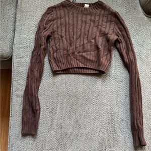 Brown Cropped Cable Knit Sweater